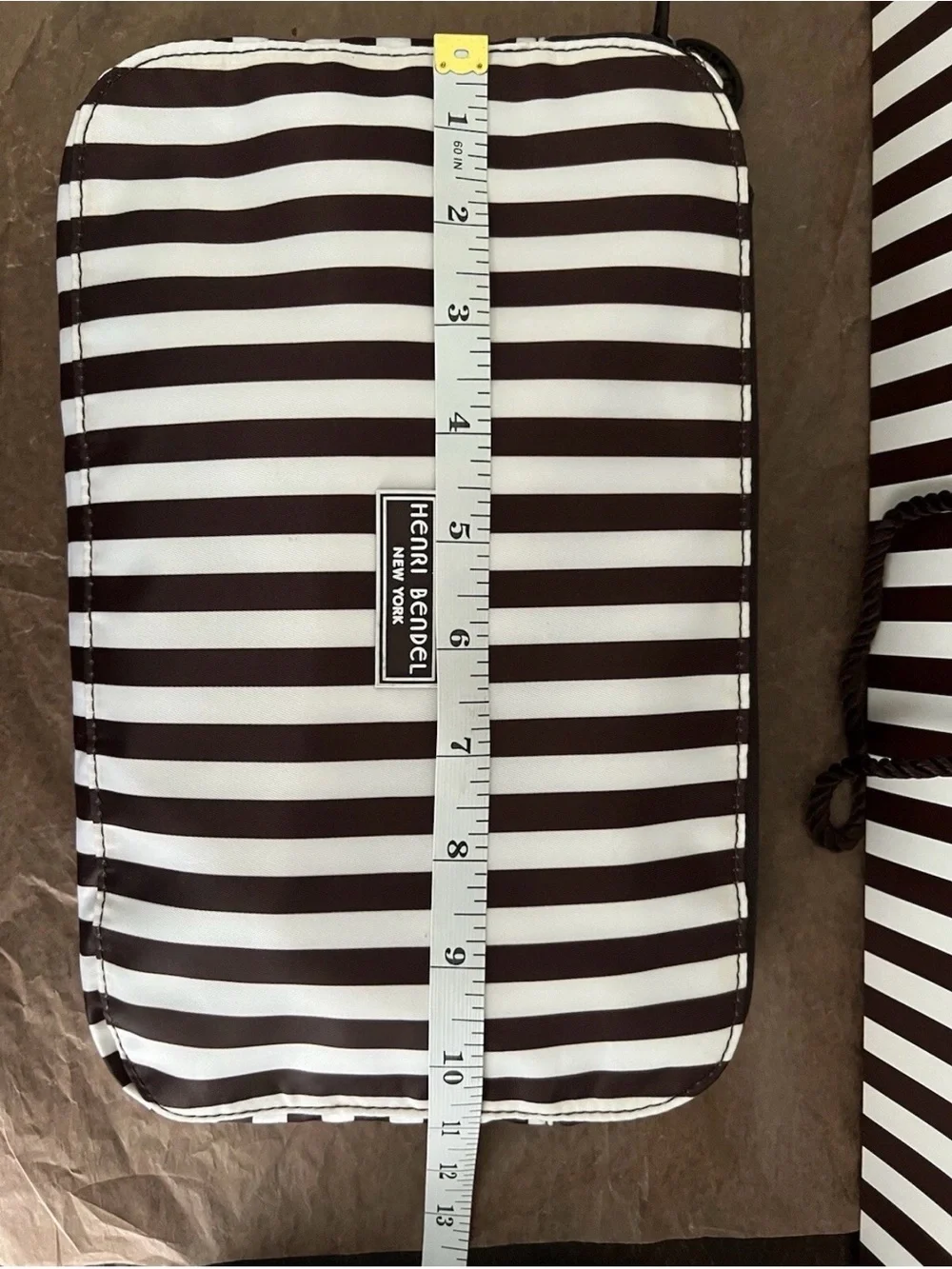 Henri Bendel Brown and White Striped packable backpack, lightweight, zip around